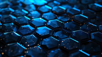 Fototapeta premium a blue and black-ish pentagonal patterned background. futuristic and soccer feel with a bit of cyberpunk tone.