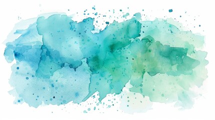 Obraz premium A watercolor painting with abstract shapes in blue and green hues on a white background, copy space