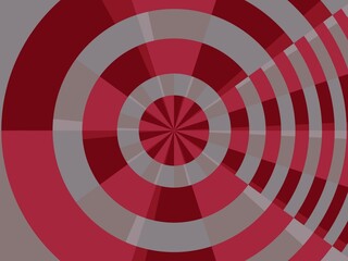 A circular design on a red and gray background.