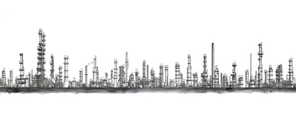 Obraz premium A city skyline with many tall buildings and a few smaller ones. The buildings are all different heights and are spread out across the skyline. The skyline is very long