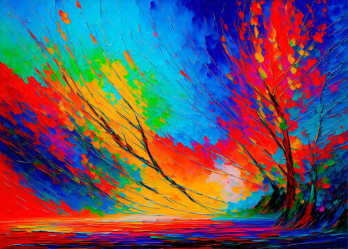 Abstracci&oacute;n colorida,  arboles abstractos, estilo vectorial, realizado con IAS