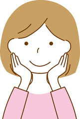 笑顔で喜ぶ女性の上半身イラスト
