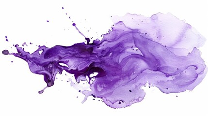 Obraz premium A vibrant, abstract watercolor painting with purple splashes and swirls on a white background, copy space