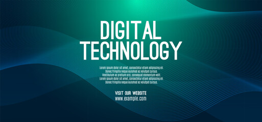 Digital technology banner blue green background concept, cyber technology light effect, abstract tech, innovation future data, internet network, Ai big data, lines dots connection, illustration vector © PST Vector