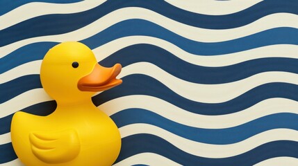 Rubber duck at seaside wall with waves in background symbolizing travel and leisure