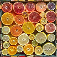 Vibrant Citrus Slices Forming Kaleidoscopic Pattern of Diversity and Joy