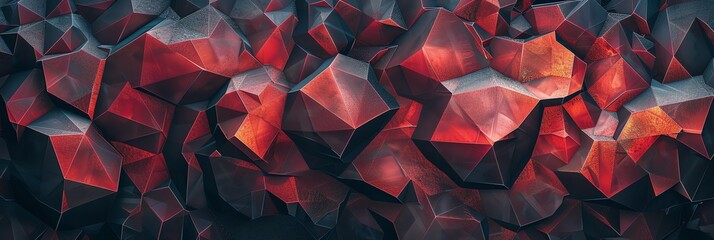 
background image based on geometric 3d forms with variations in size and color, color is mainly red with a bit of orange,