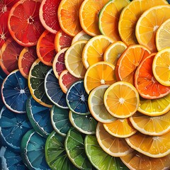 Vibrant Kaleidoscopic Citrus Slices Forming Captivating Pattern