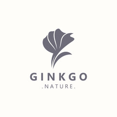 Ginkgo biloba logo nature. Healthy leaf organic used in medicine for disease treatment with line art style design