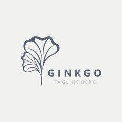 Ginkgo biloba logo nature. Healthy leaf organic used in medicine for disease treatment with line art style design