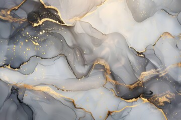 Obraz premium Abstract Grey & Beige Alcohol Ink Background with Golden Elements