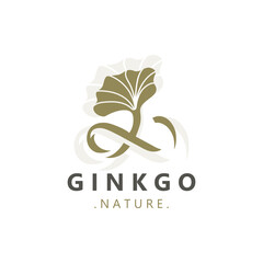 Ginkgo biloba logo nature. Healthy leaf organic used in medicine for disease treatment with line art style design