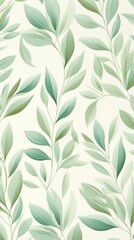 pattern of mint green leaves on a creamy white background, wallpaper