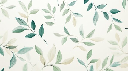 Fototapeta premium pattern of mint green leaves on a creamy white background, created with watercolor, wallpaper