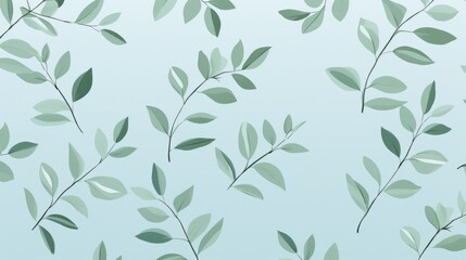 pattern of mint green leaves on a pale blue background, wallpaper