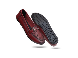 creative shot of leather moccasins. leather slip on shoes isolated 