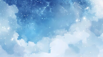 Dreamy Watercolor Sky with Stars and Clouds