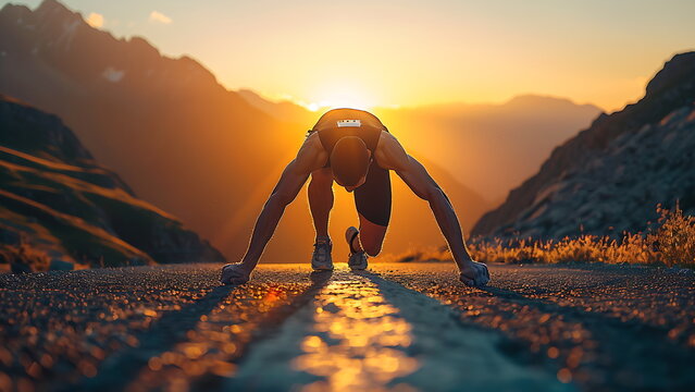 A man starts a long-distance run at the starting line. prioritizing struggle and success 