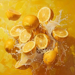 Vibrant Citrus Fruits Twirling in a Playful Dance