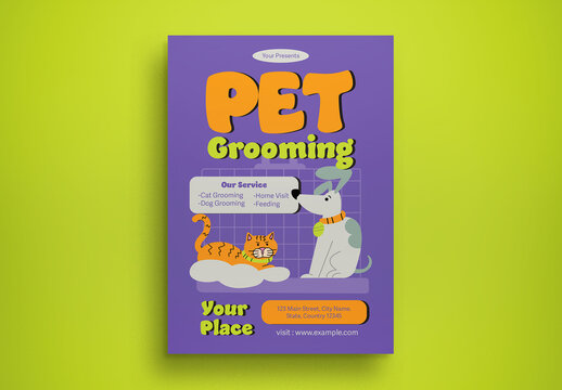 Purple Flat Design Pet Grooming Flyer Layout
