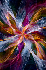 A colorful abstract flower with a black background.