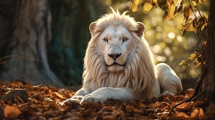 white lion on the forest