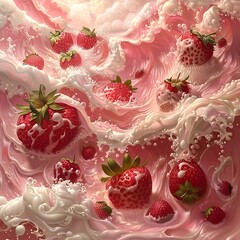 Swirling Strawberry and Cream Fantasy in a Magical Landscape