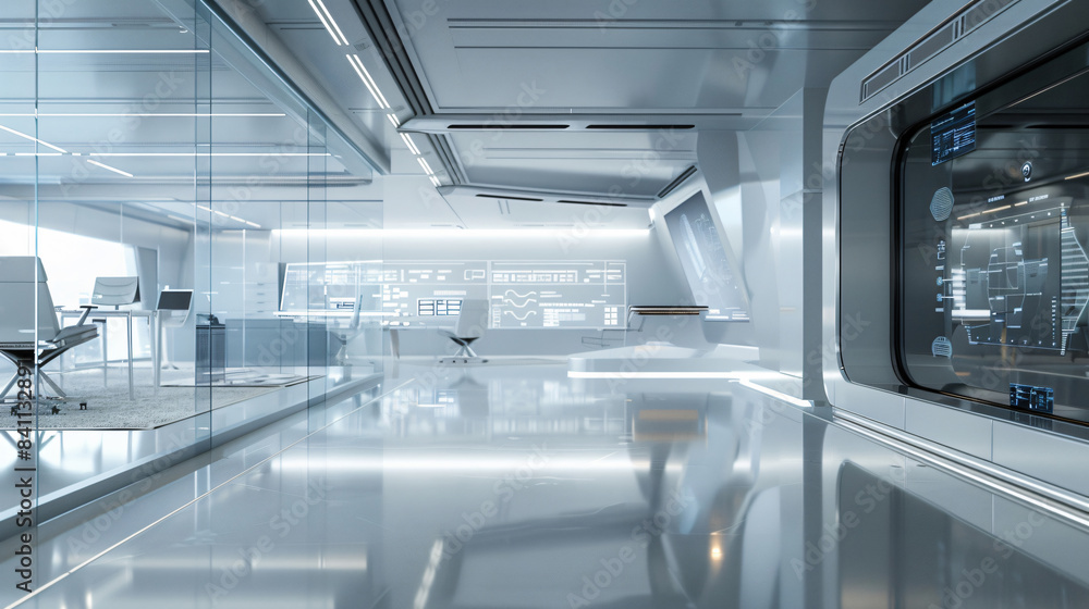 Poster white futuristic office for architecture background with copy space text for website