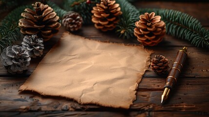 Fototapeta premium Wishlist for Santa Claus laid on a wooden table