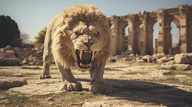 angry persian lion in perspolis