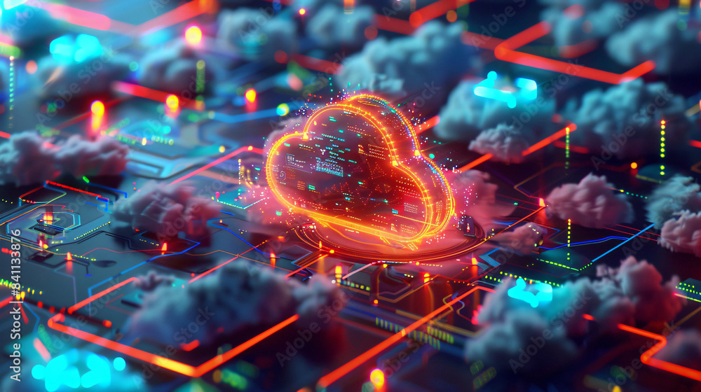 Poster cloud computing with circuit board for technology background with copy space text for business