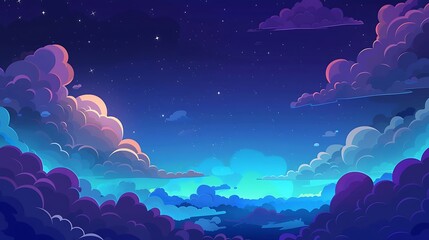 Enchanting Evening Mountain Flat Design Wallpaper - Intricate Artistic Details, Simplicity with Complexity, Eye-catching Sunset Landscape Illustration