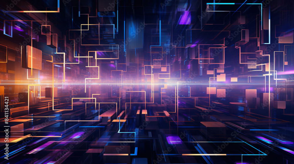 Poster neon geometric abstract for technology background with copy space text for website