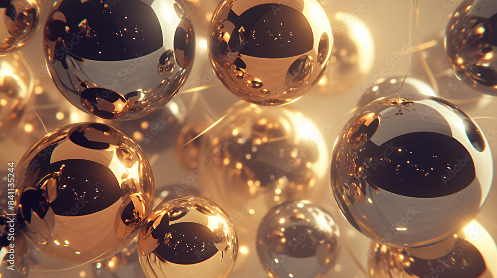 Poster gold metallic spheres for abstract background with copy space text for website