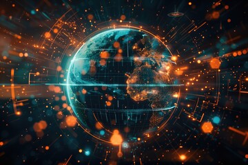 Obraz premium digital illustration of the Earth surrounded by glowing connections, symbolizing global connectivity