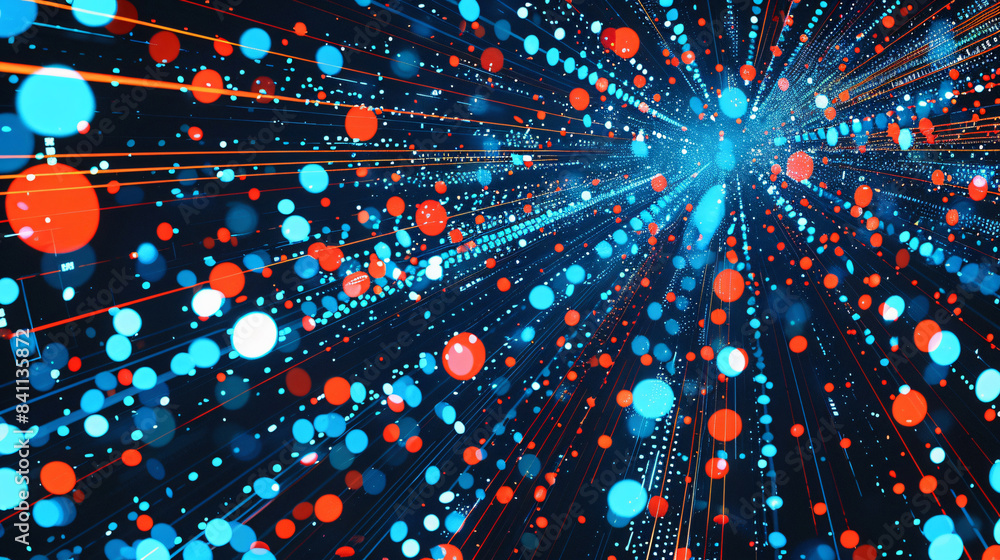 Poster blue red and orange abstract dots and lines for technology background with copy space text for websi