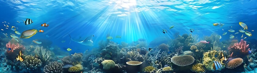 Fototapeta premium a vibrant underwater world with a variety of colorful fish swimming among vibrant corals