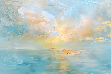 Impressionist Sunset Landscape with Calm Water