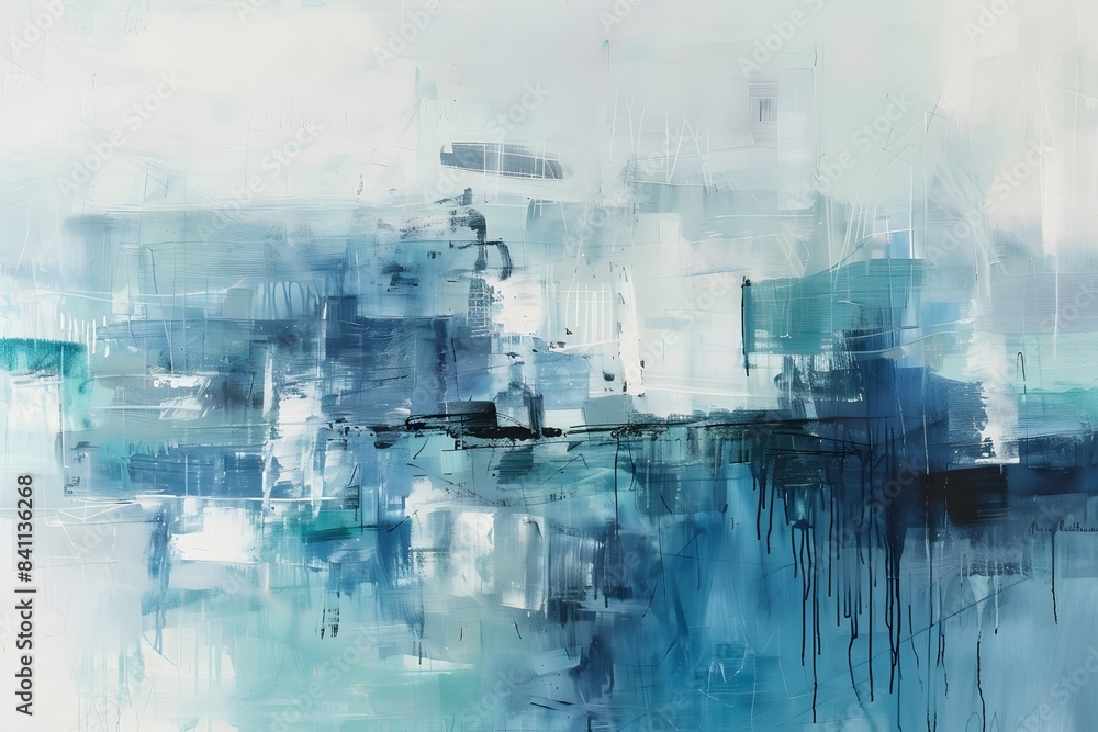 Wall mural Abstract Cityscape Painting with Blue Hues