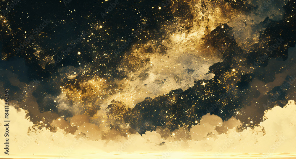 Poster golden stars and clouds for galaxy background with copy space text for website