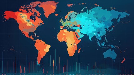 Detailed heat map showing global cryptocurrency adoption rates with color gradients from cool to warm on a world map