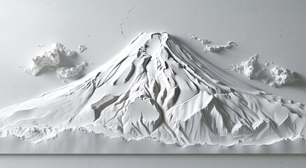 Japanese-style Mount Fuji white relief plaster art on the wall.