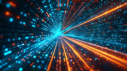 Fototapeta premium Abstract Digital Light Speed Tunnel, Generative AI