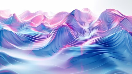 The image is a beautiful landscape of pink and blue mountains. The mountains are covered in snow. The sky is a gradient of pink and blue. The image is very calming and peaceful.
