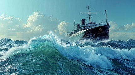 Majestic Ocean Liner in Rough Seas, Generative AI