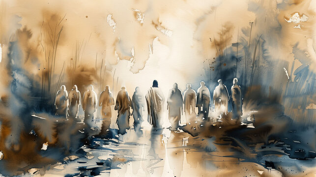 jesus and 12 disciples water color 