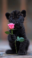 Black panther baby with rose