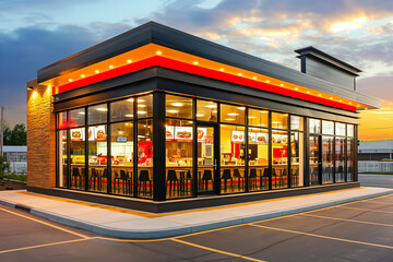 Front view of a fast-food restaurant franchise store