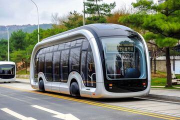 Fototapeta premium futuristic self-driving electric bus high technology