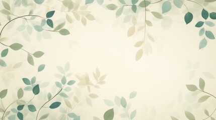 image of soft green leaves scattered on a textured beige background, wallpaper, copy space, backdrop